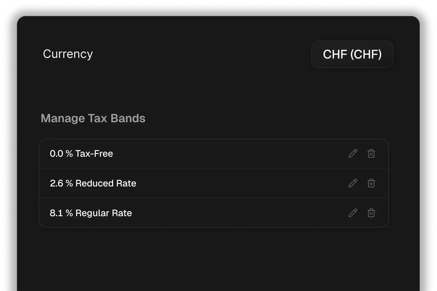 CHF pricing and per-membership VAT rates in Boxbase