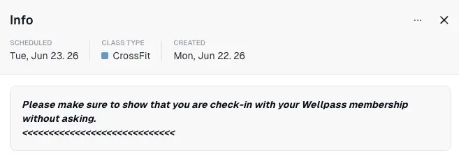 A check-in instruction squeezed into the daily programming as a workaround