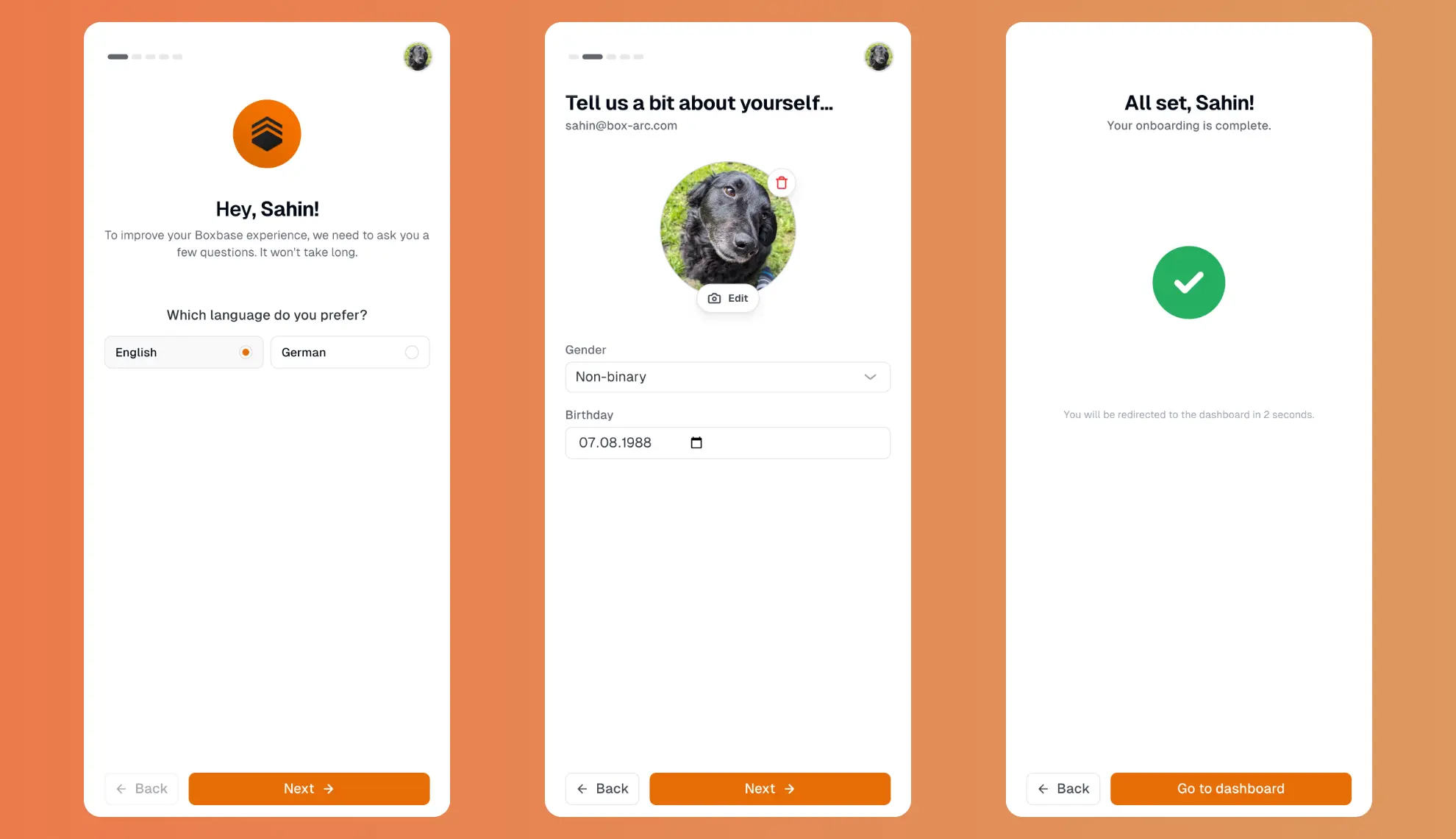 Onboarding flow